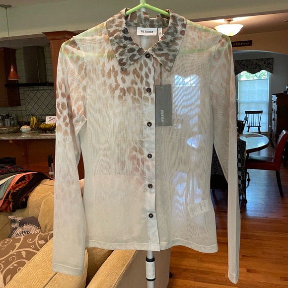 NWT ASOS Weekday Mesh Button Down - Picture 5 of 16